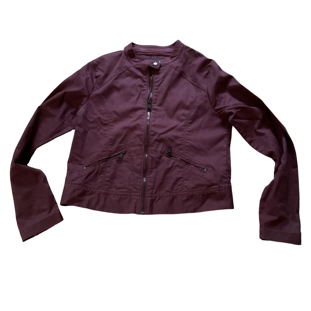 Banana Republic Womens Burgundy Moto Jacket Zip Front Mandarin Collar Size M